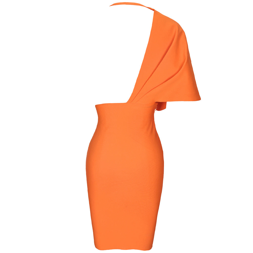 Halter Short Sleeve Asymmetrical Mini Bandage Dress PF21408