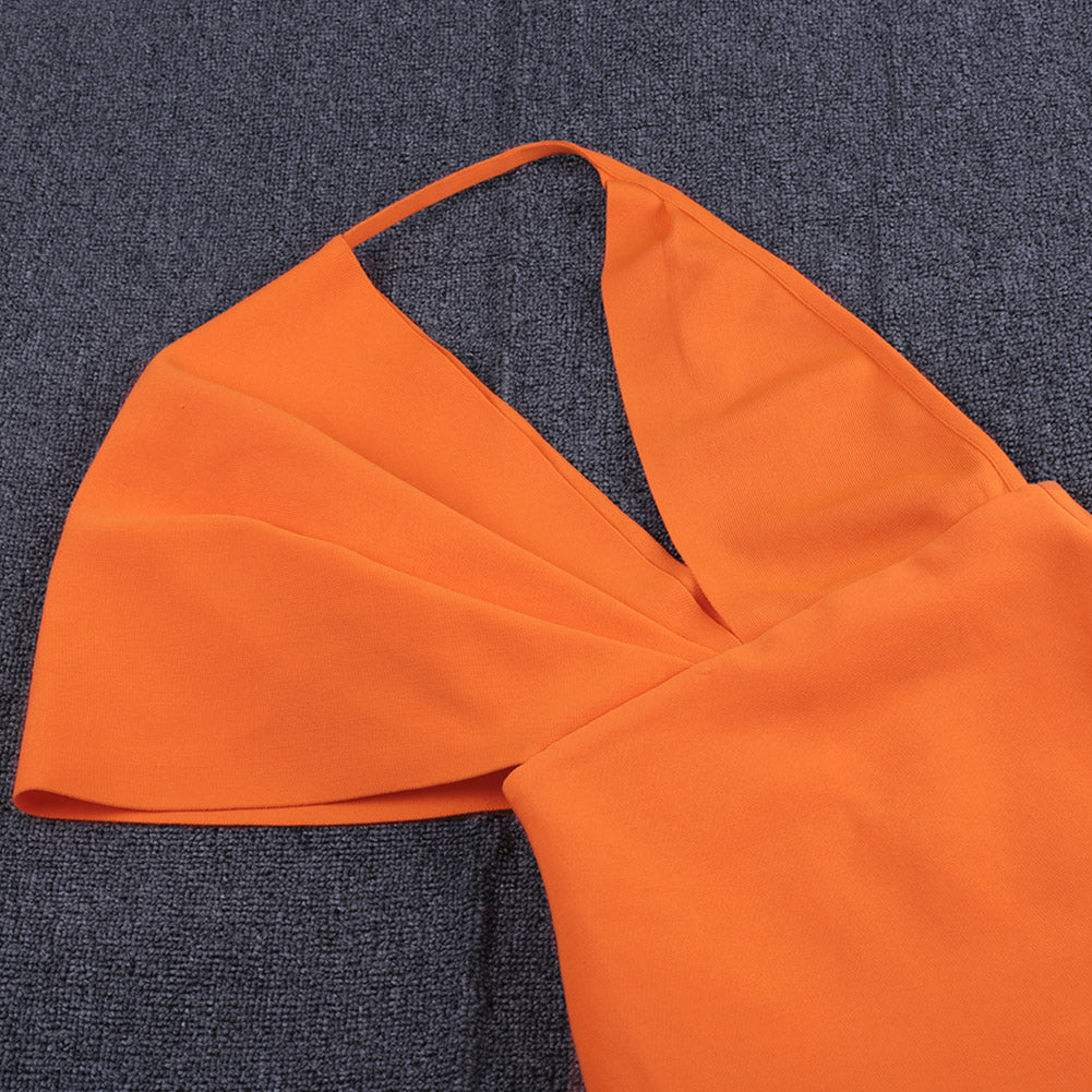 Halter Short Sleeve Asymmetrical Mini Bandage Dress PF21408