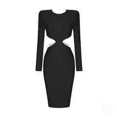 Round Neck Long Sleeve Backless Midi Bandage Dress PHD1737