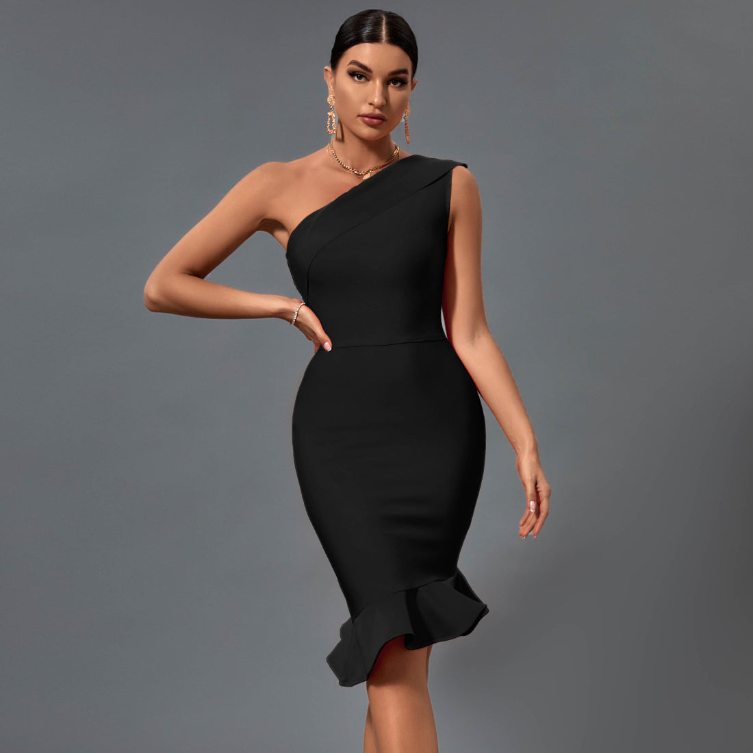 One Shoulder Fishtail Bandage Dress