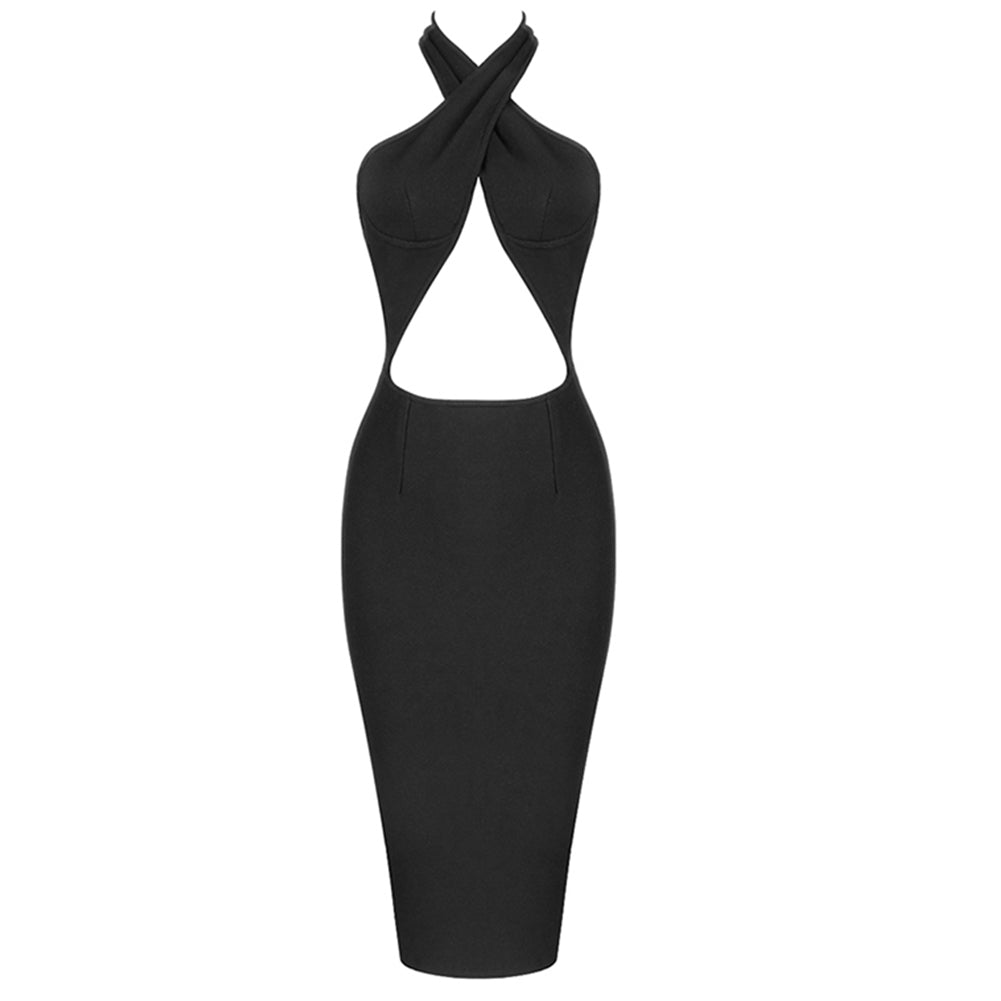 Halter Sleeveless Cut Out Midi Bandage Dress PM21504