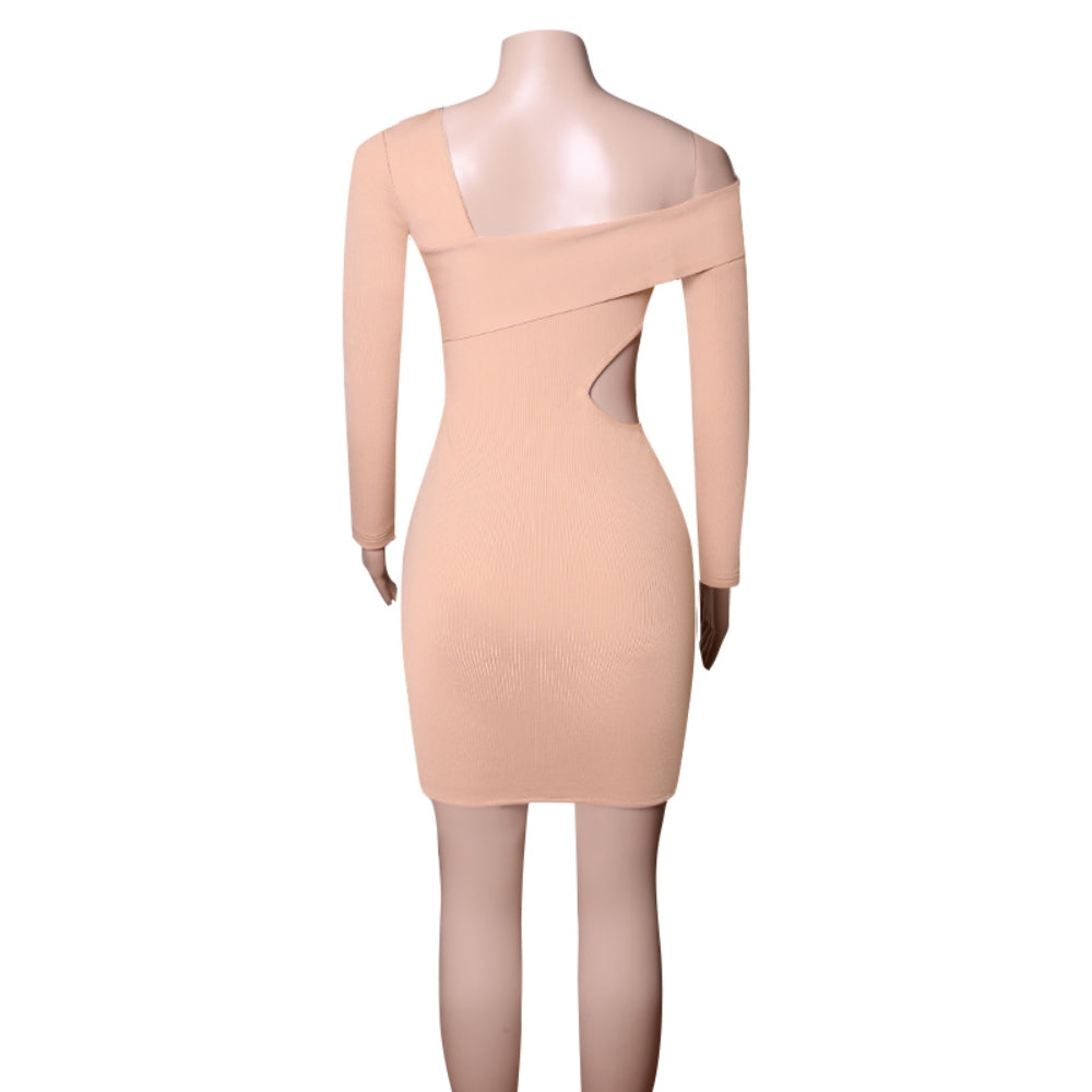 Mini-Bandage-Kleid mit One-Shoulder-Langarm und Cut-Outs PZC1238