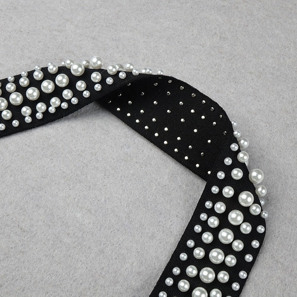 Halter Sleeveless Bubble Beads Midi Bandage Dress PZC1279