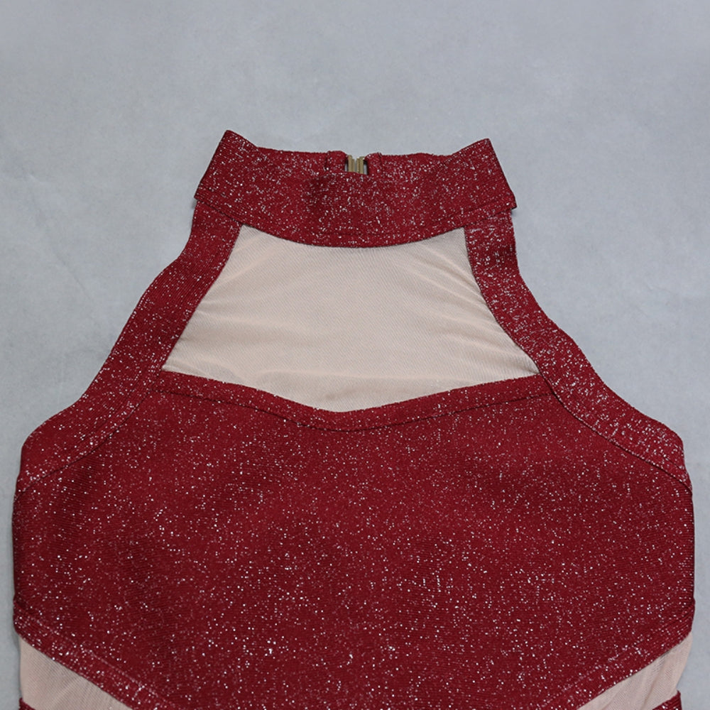 Vestido mini de malla con cuello halter y sin mangas PZC1587