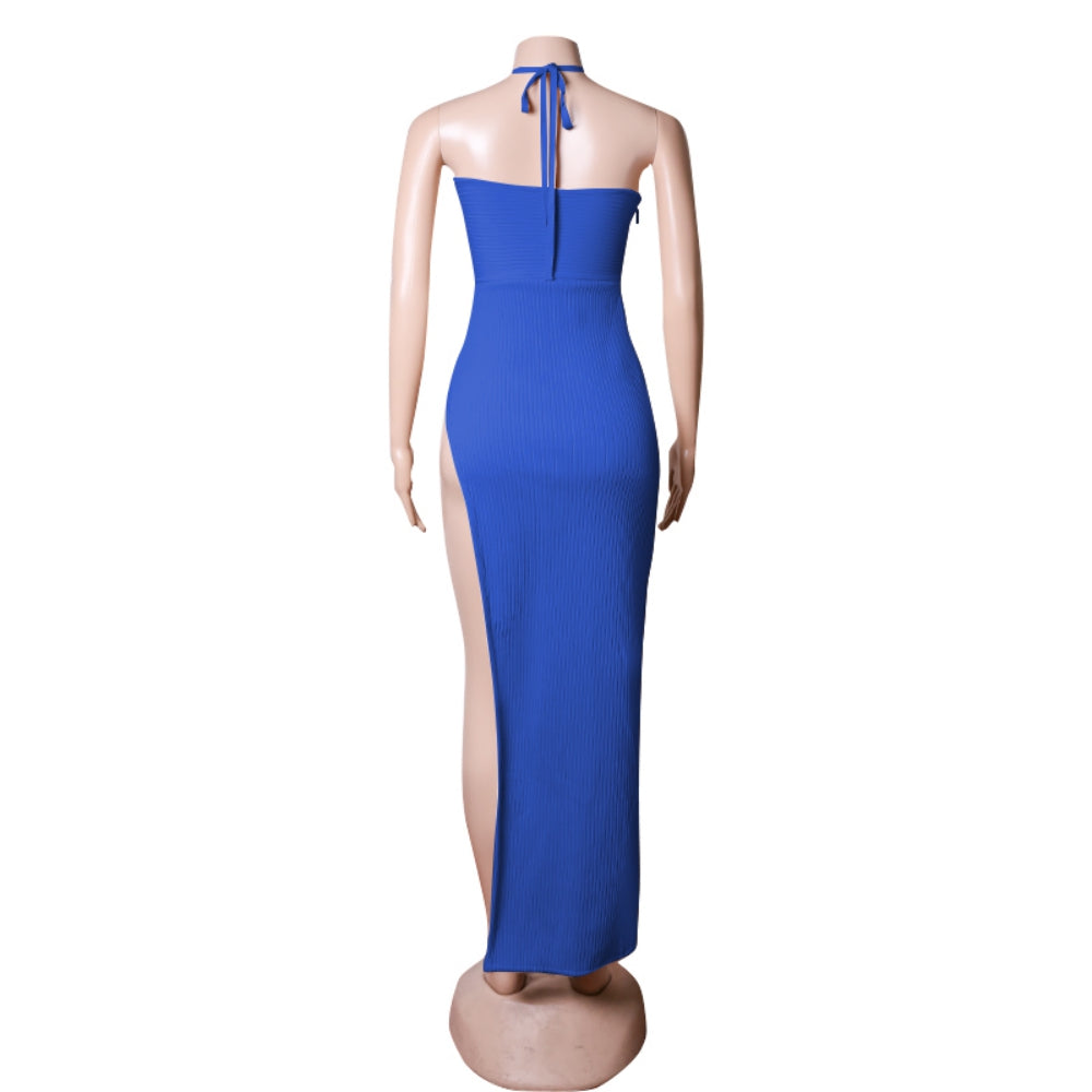 Halter Sleeveless Cut Out Maxi Bandage Dress PZC1592