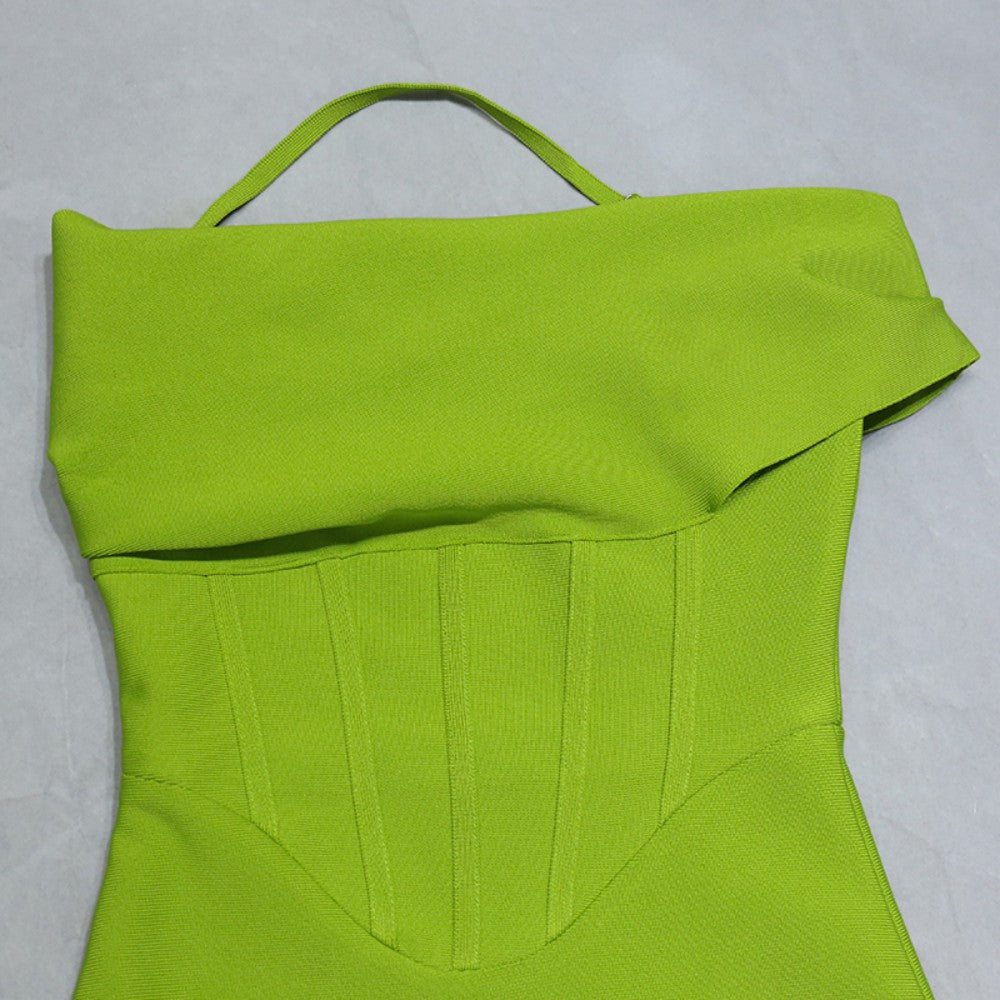 Halter Short Sleeve Asymmetrical Midi Bandage Dress PZC1731