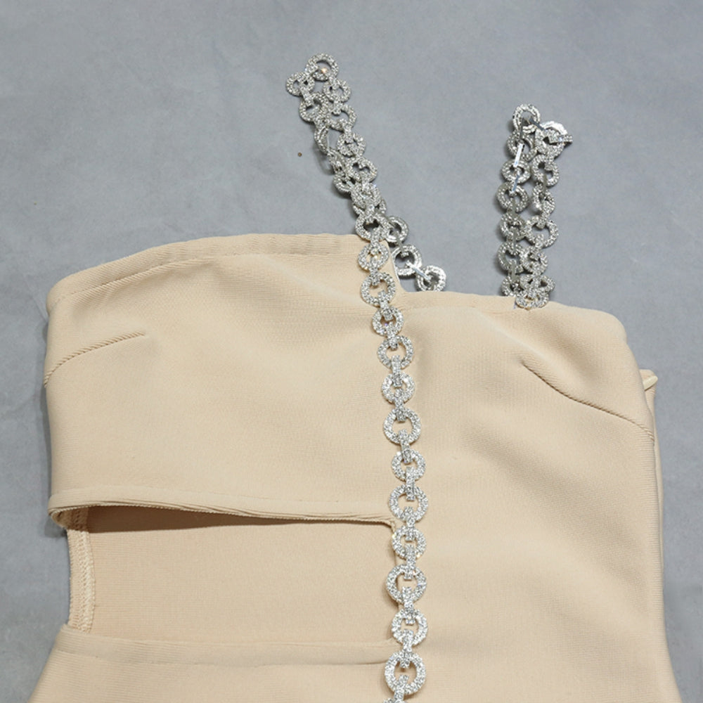 One Shoulder Sleeveless Drill Chain Mini Bandage Dress PZC1770