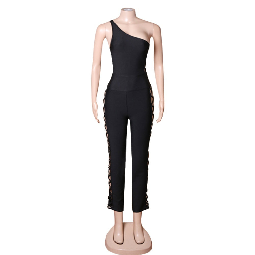 Einschultriger ärmelloser Bandage-Jumpsuit mit Cut-Outs PZC1813