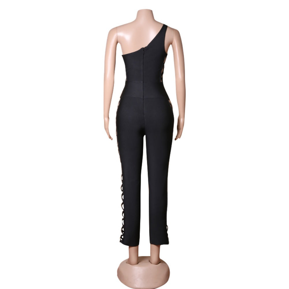 Einschultriger ärmelloser Bandage-Jumpsuit mit Cut-Outs PZC1813