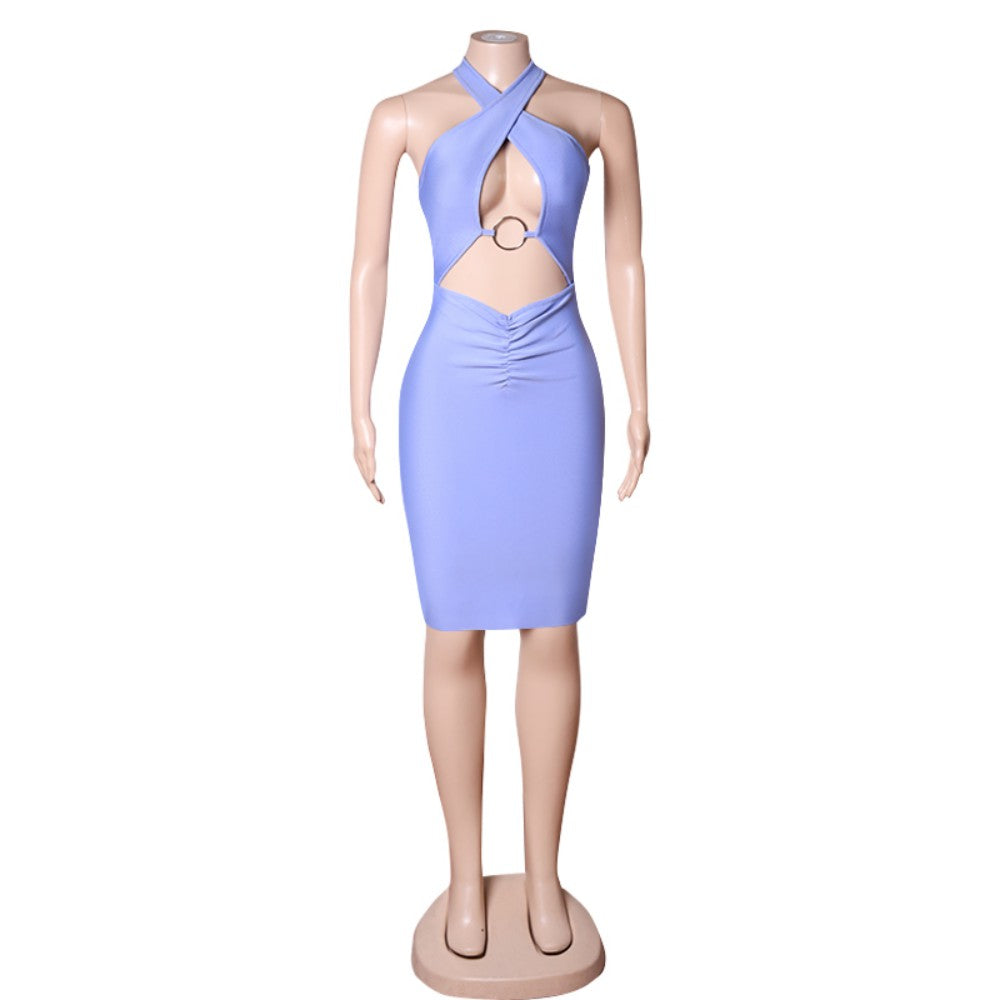 Halter Sleeveless Midi Cut Out Bandage Dress PZC1845