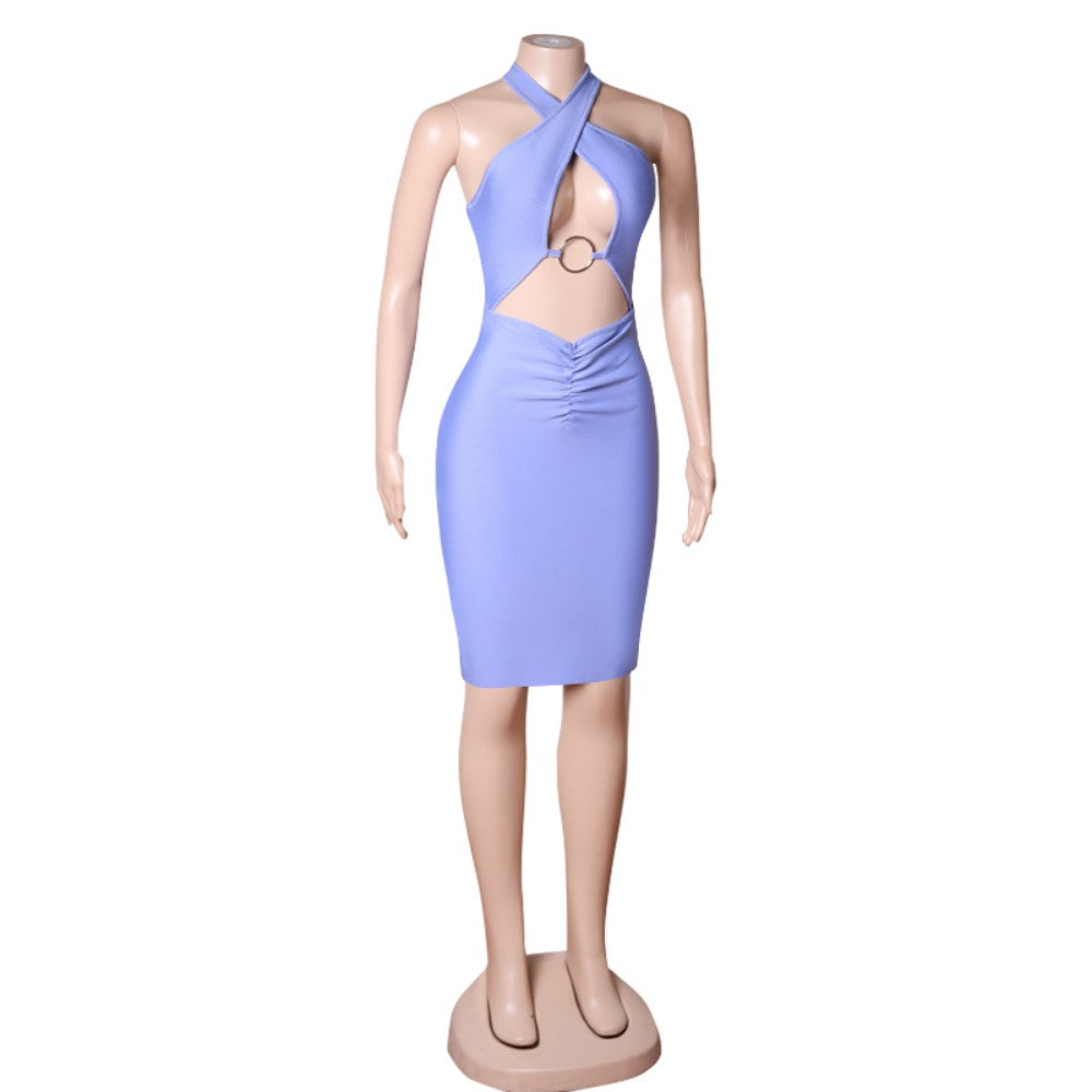 Halter Sleeveless Midi Cut Out Bandage Dress PZC1845