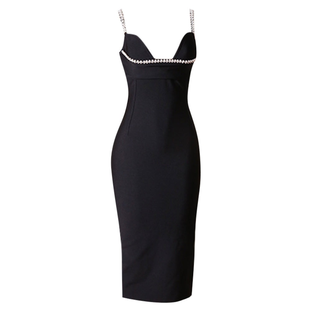 Strappy Sleeveless Midi Bubble Beads Bandage Dress PZC1936