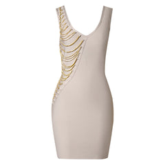 V Neck Sleeveless Mini Chain Bandage Dress PZL2985