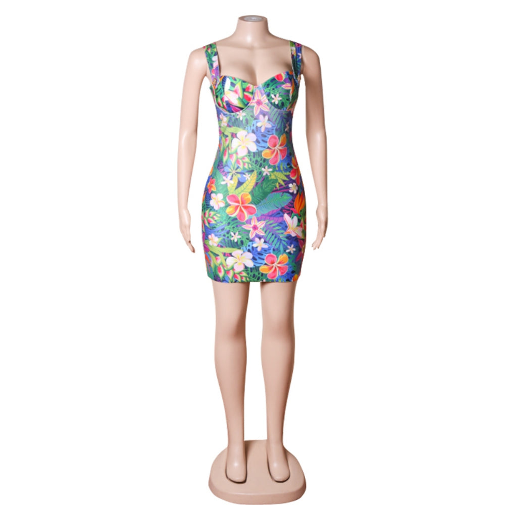 Strappy Sleeveless Mini Floral Bandage Dress PZL2993