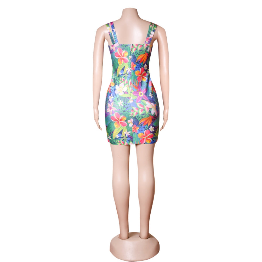 Strappy Sleeveless Mini Floral Bandage Dress PZL2993