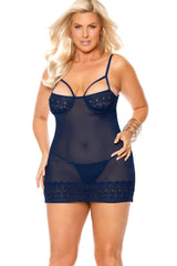 Plus Size Crochet Lace Babydoll With Underwire Demi Cups