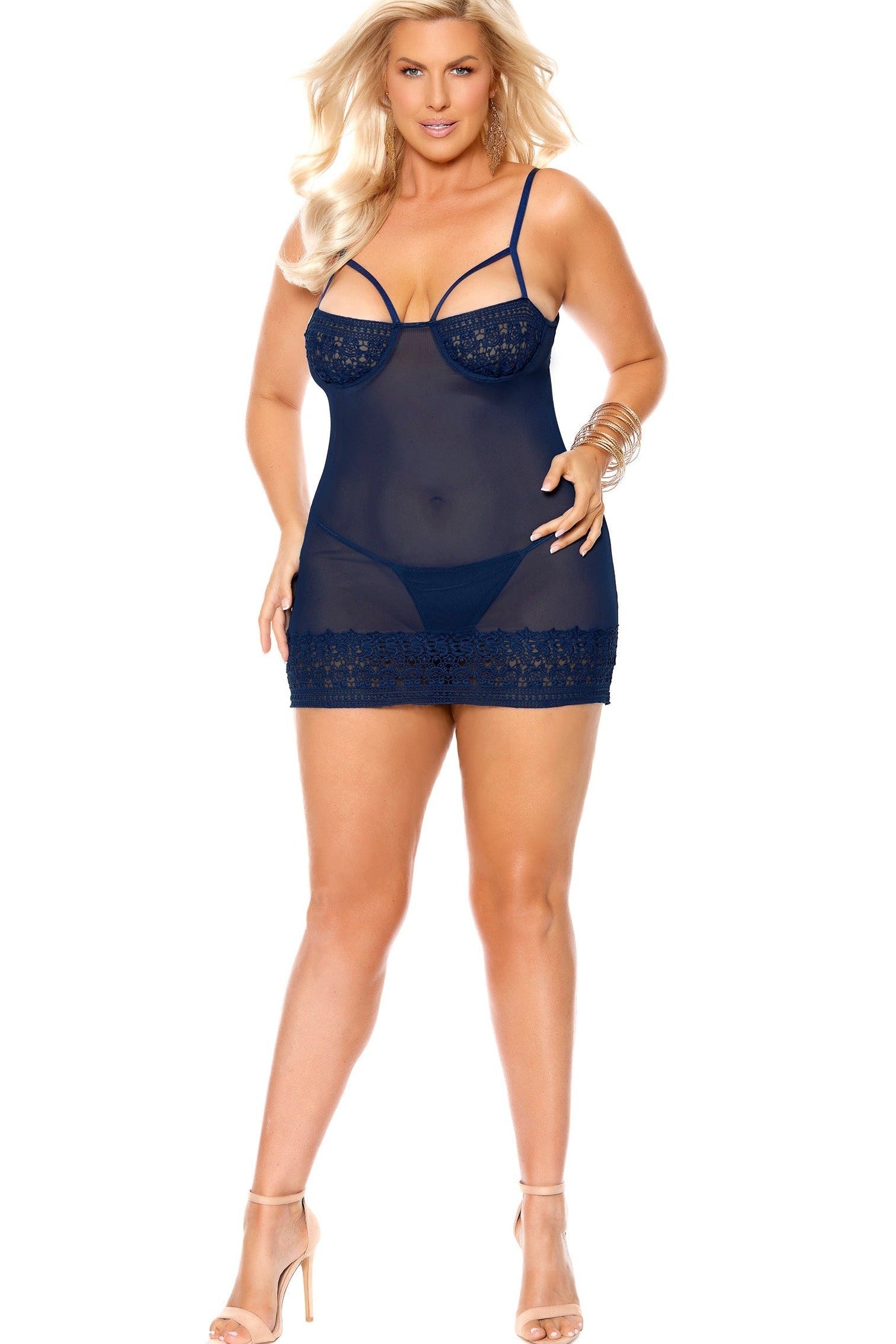 Plus Size Crochet Lace Babydoll With Underwire Demi Cups