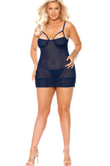 Plus Size Crochet Lace Babydoll With Underwire Demi Cups