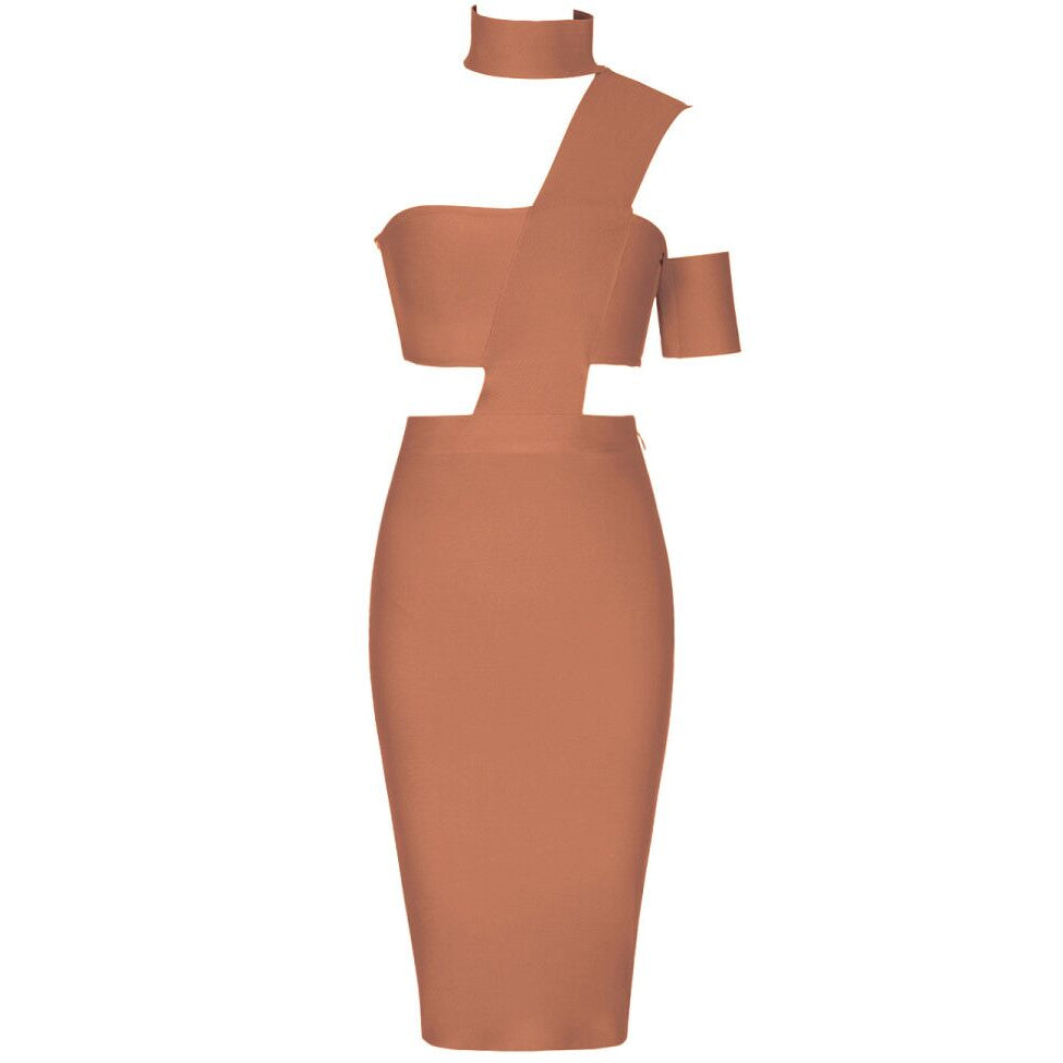 Halter Sleeveless Cut out Midi Bandage Dress SP015