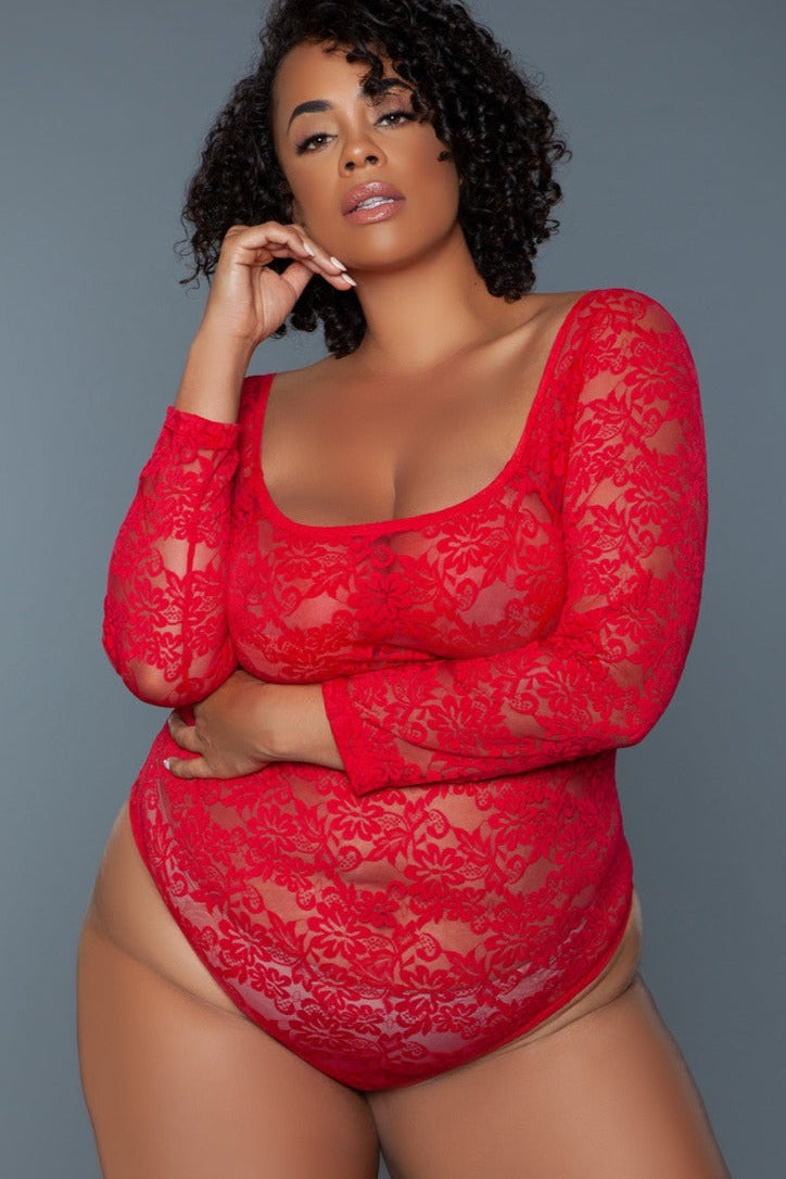 Red Hot Long Sleeved Bodysuit | Plus Size