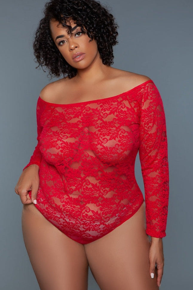 Red Hot Long Sleeved Bodysuit | Plus Size