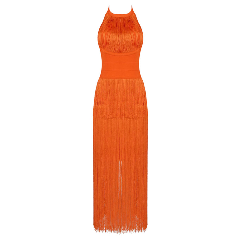 Halter Sleeveless Tassels Midi Bodycon Dress SJ041201