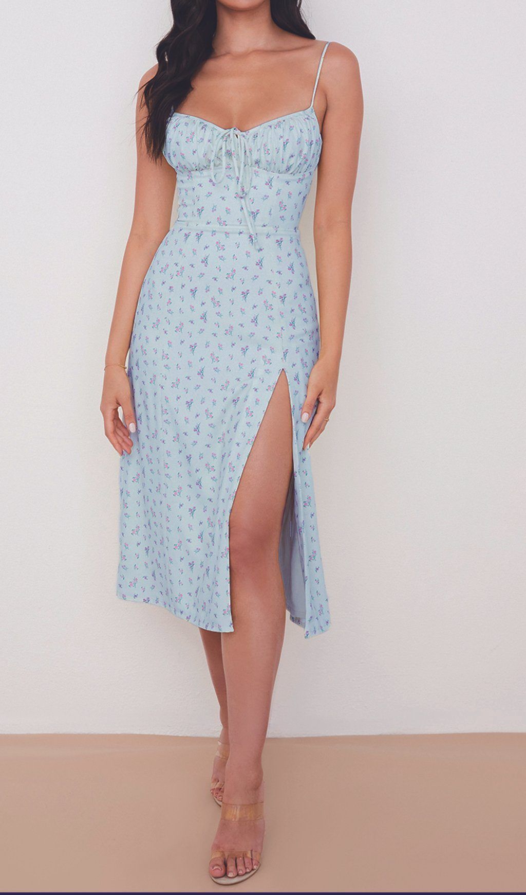 Sky Blue Suspender Print Dress