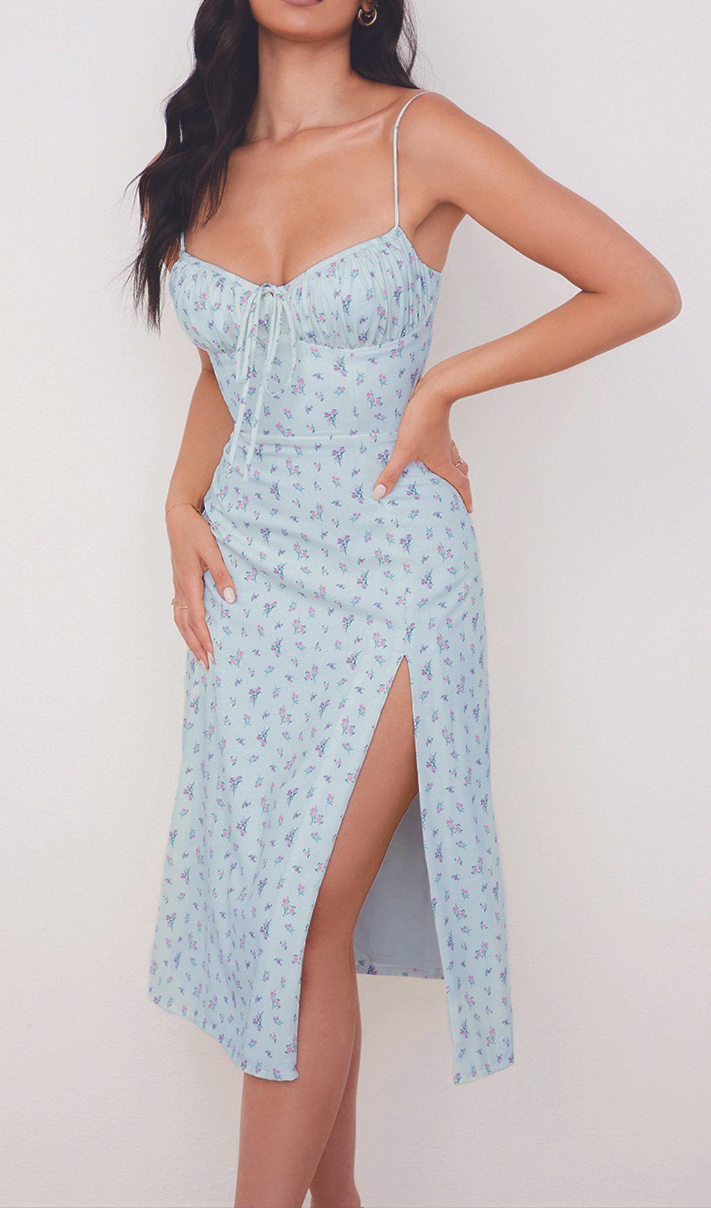 Sky Blue Suspender Print Dress