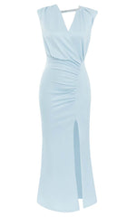 Sleeveless Thigh Slit Dress in Light Blue