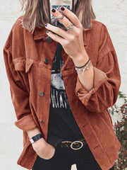 Corduroy Solid Color Shirt Jacket