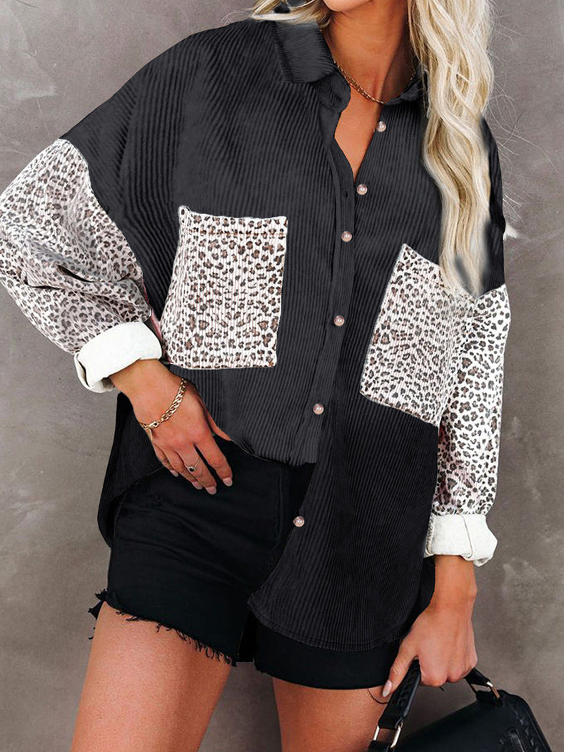 Corduroy Loose Leopard Print Casual Shirt