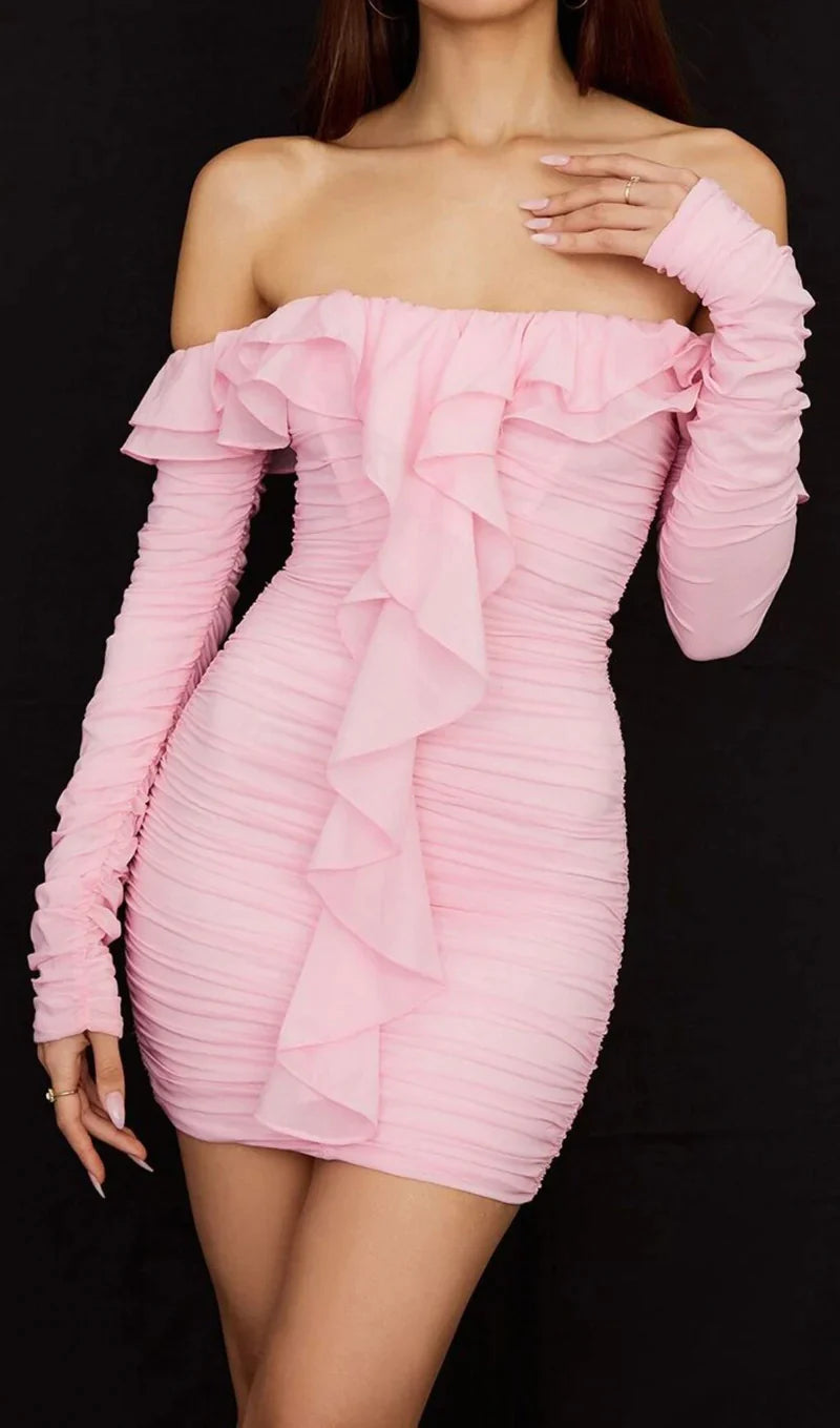 Strapless Ruched Mini Dress in Pink – MagChic