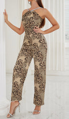 Jumpsuit mit Trägern und Leopardenmuster in Braun 