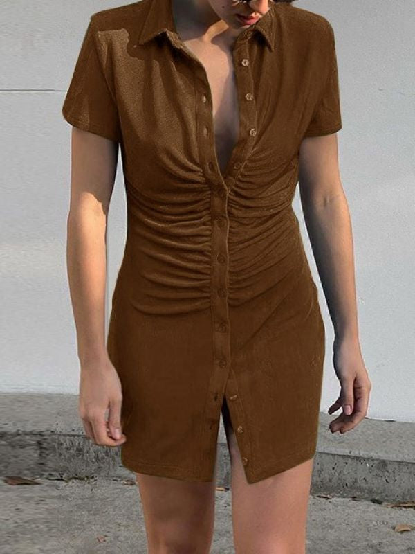 Pleated Short Sleeved Dress