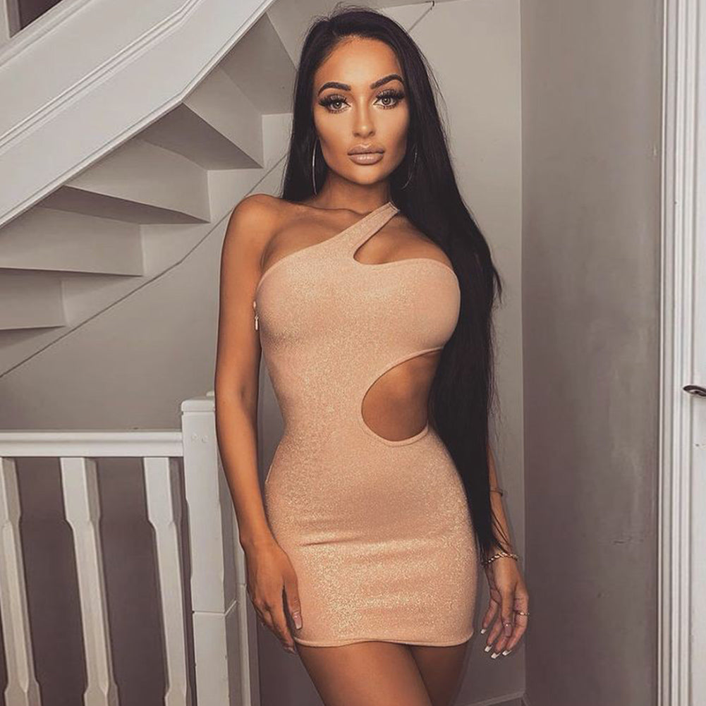 One Shoulder Sleeveless Cut Out Mini Bandage Dress SW003