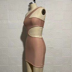 One Shoulder Sleeveless Cut Out Mini Bandage Dress SW003