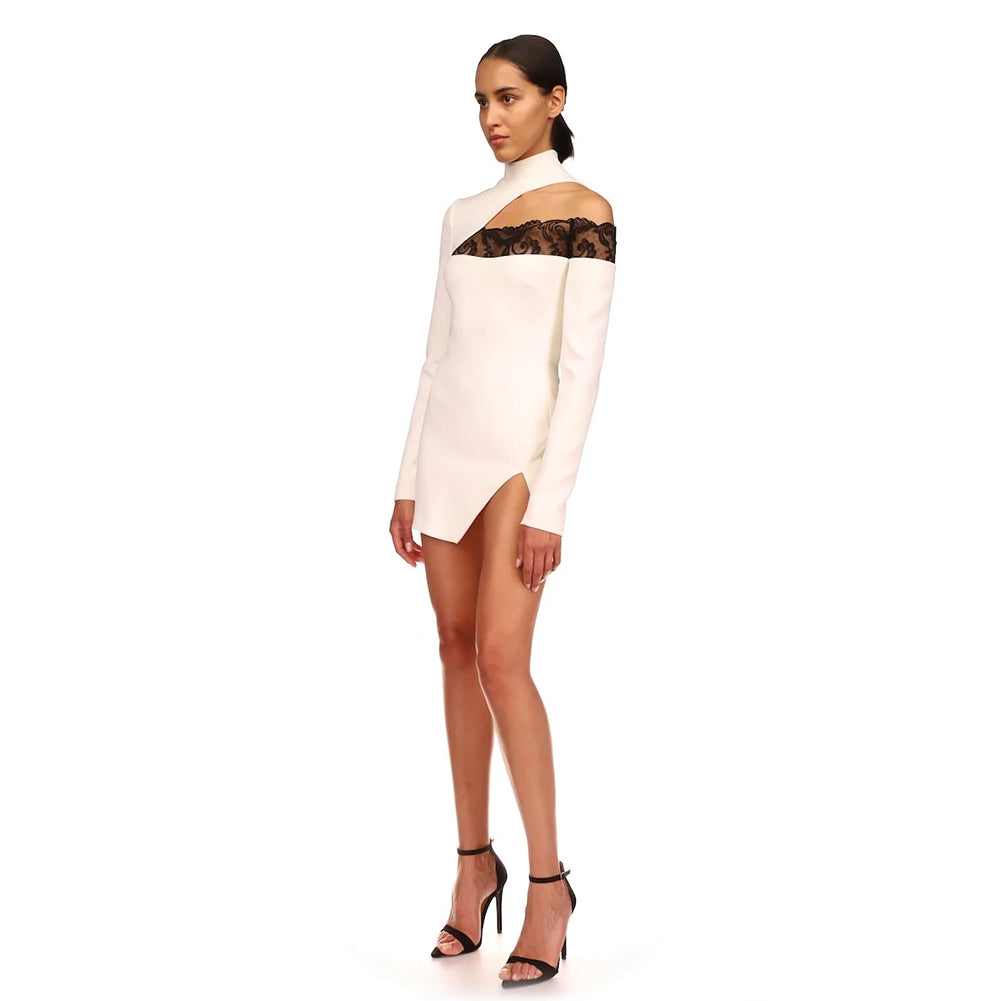 High Neck Long Sleeve Lace Mini Bandage Dress SW6541