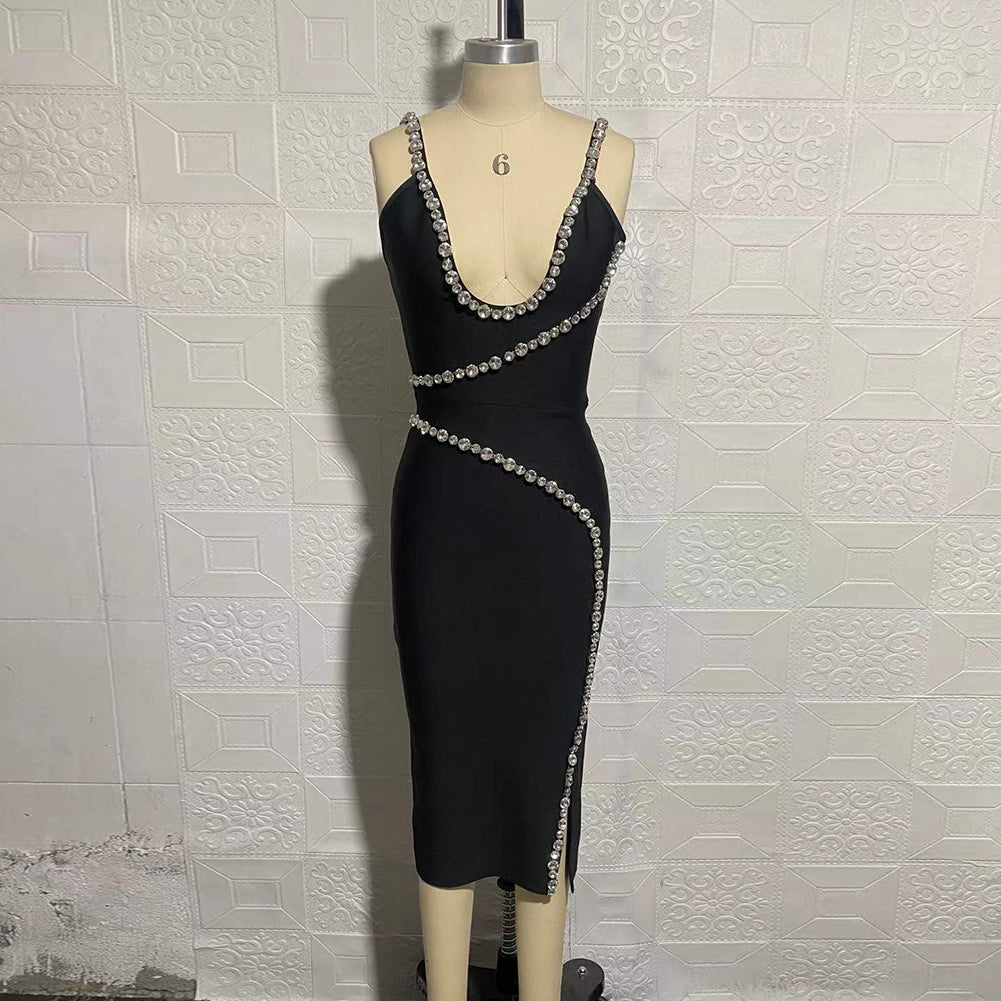 Vestido midi de tirantes, sin mangas, con costura manual y bordado SW6555