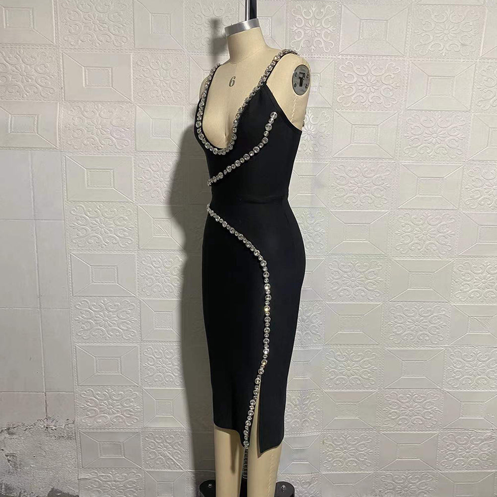 Vestido midi de tirantes, sin mangas, con costura manual y bordado SW6555