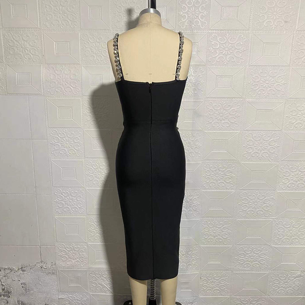 Vestido midi de tirantes, sin mangas, con costura manual y bordado SW6555