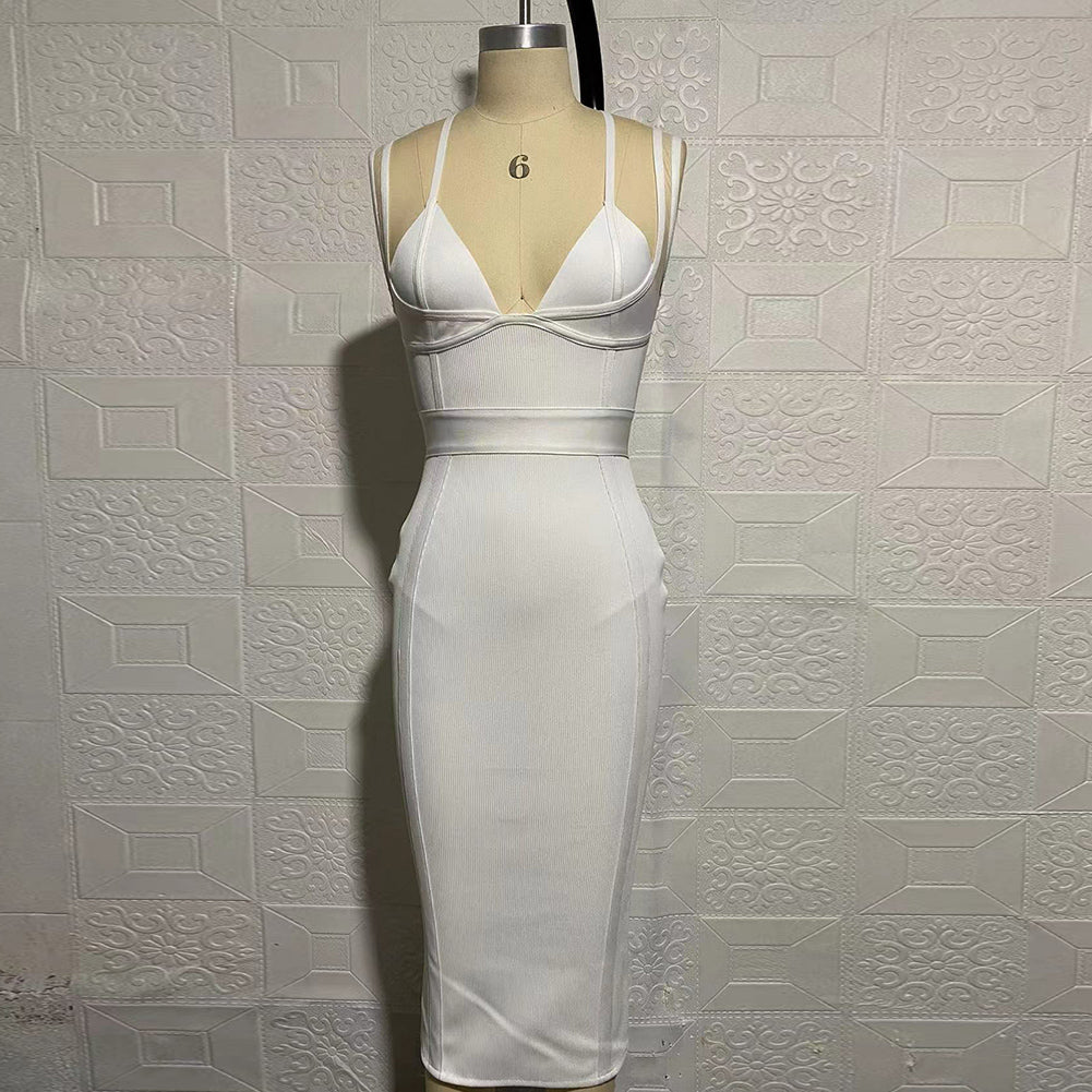 Strappy Sleeveless Midi Mesh Bandage Dress SW6568