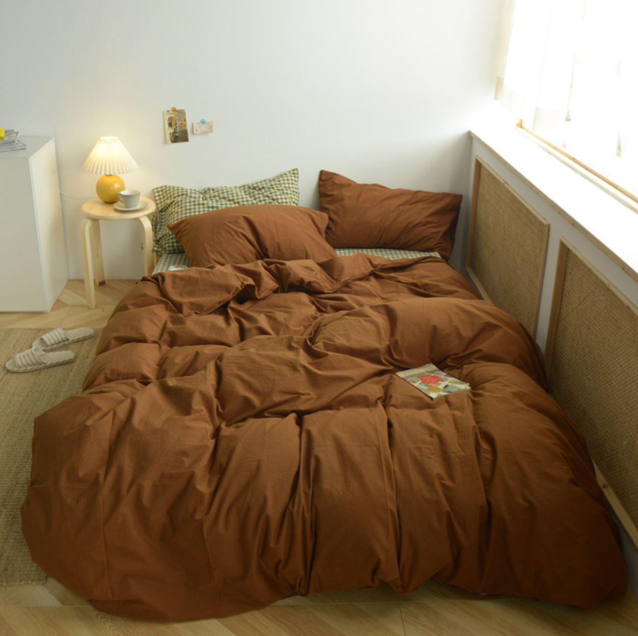 Juego de cama a cuadros - Beige