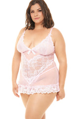 Conjunto de babydoll de encaje y lazos de talla grande