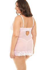 Conjunto de babydoll de encaje y lazos de talla grande