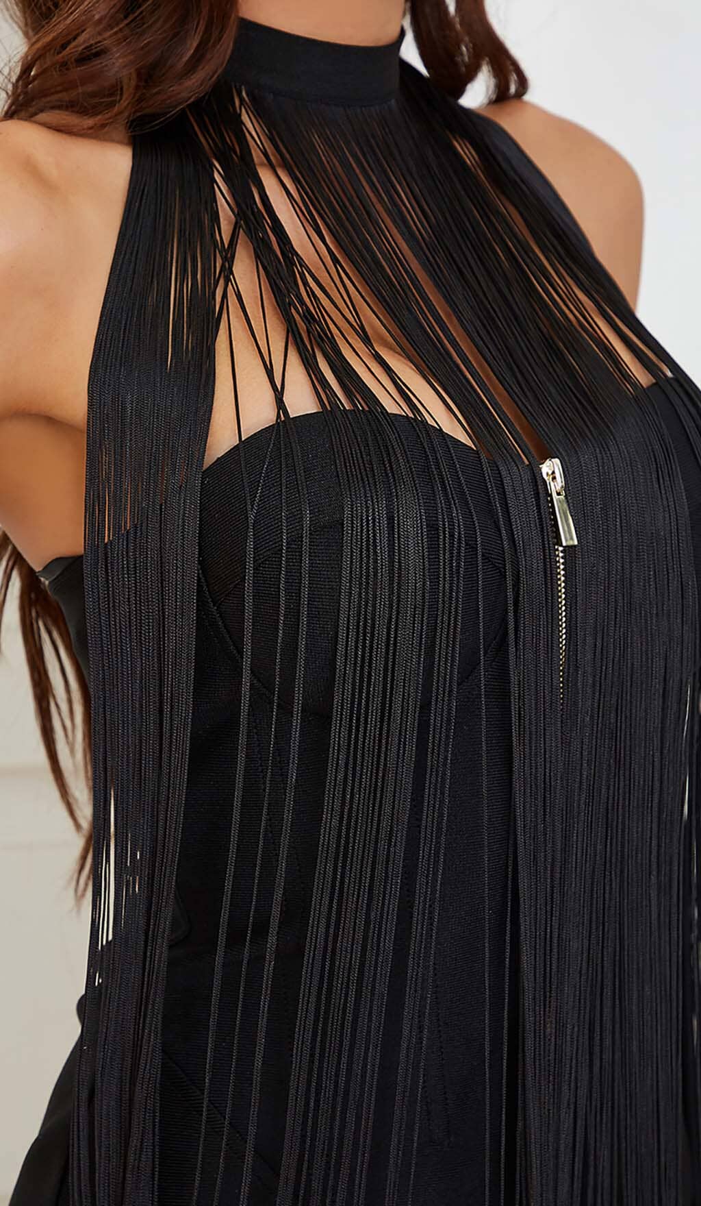 Tassel Halter Bandage Midi Dress in Black