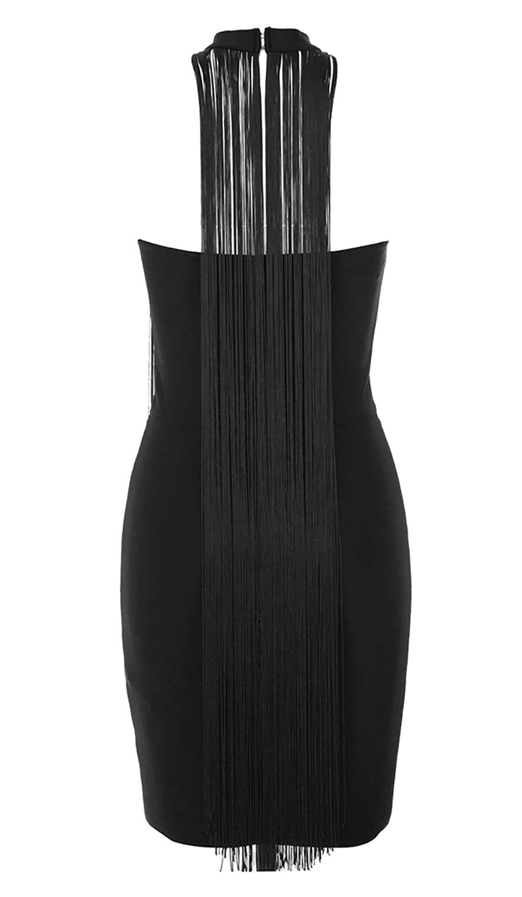 Tassel Halter Bandage Midi Dress in Black