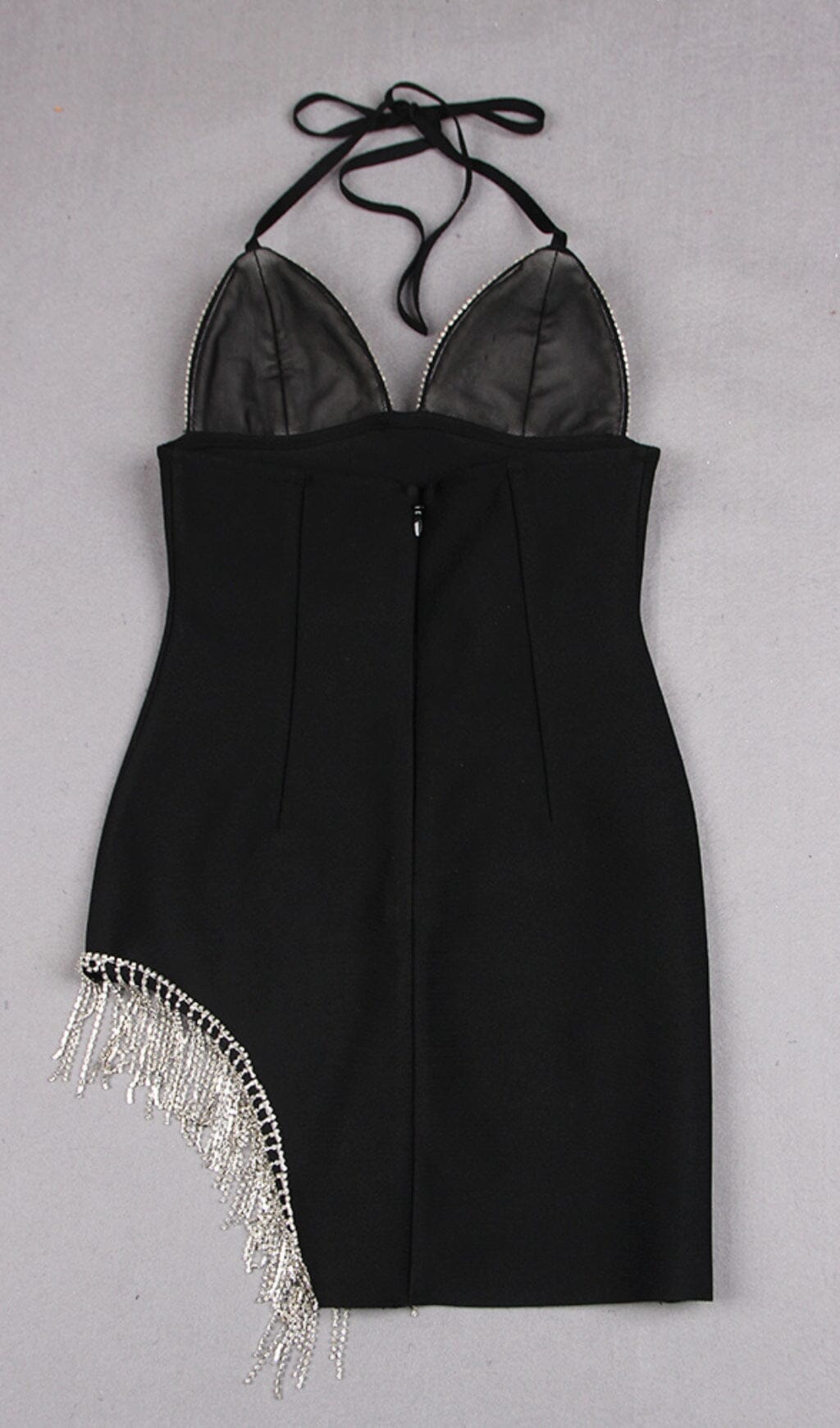 Tassel Plunge Mini Dress in Black