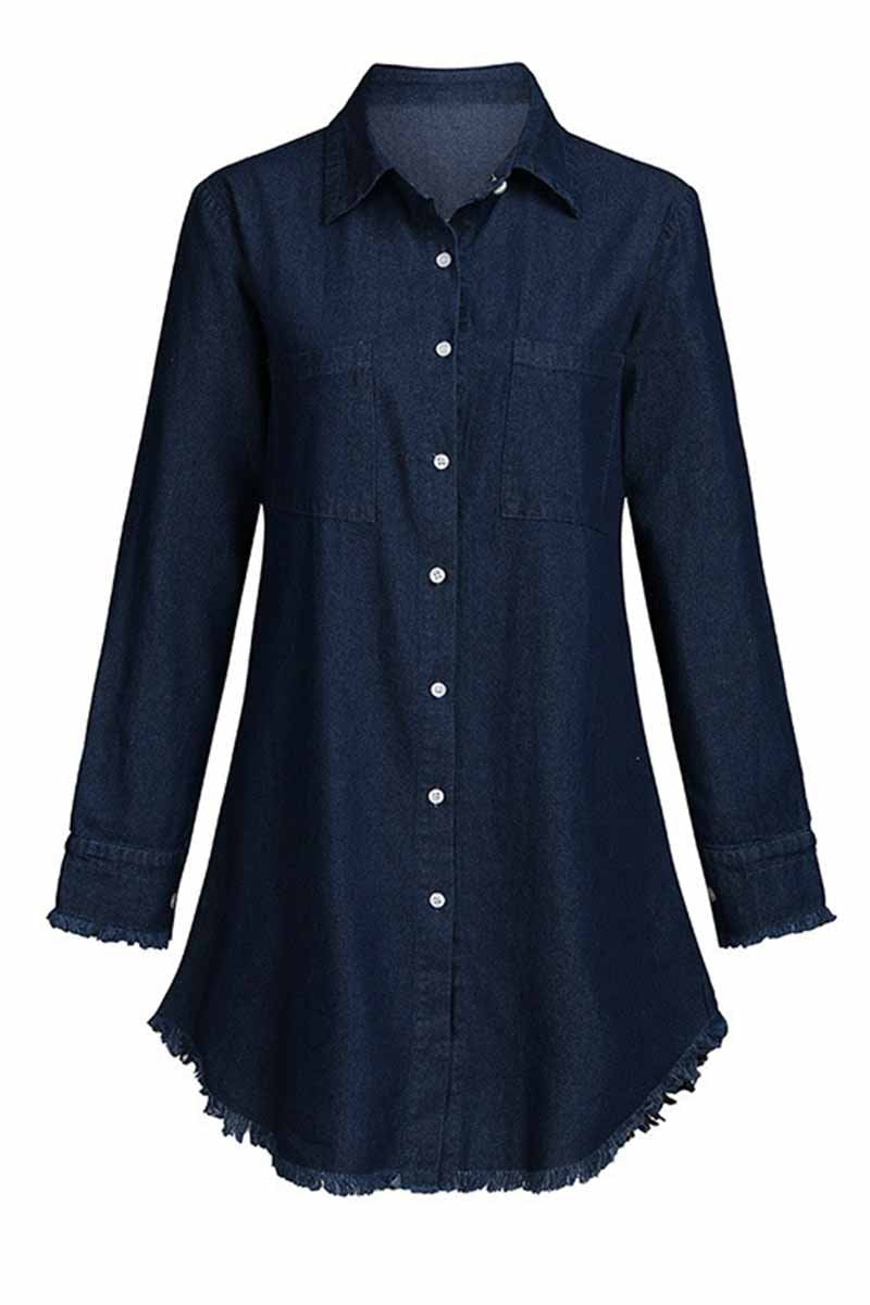 Loose Button Design 4 Colors Denim Dresses