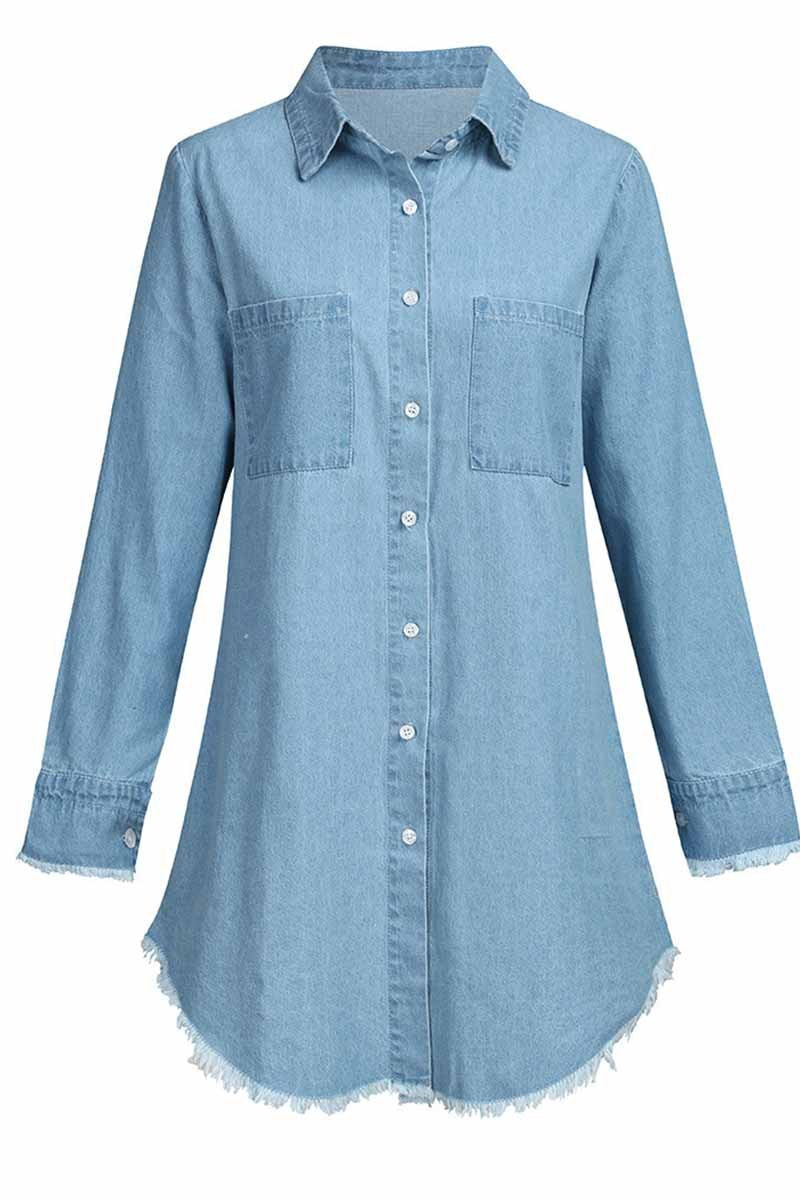 Loose Button Design 4 Colors Denim Dresses