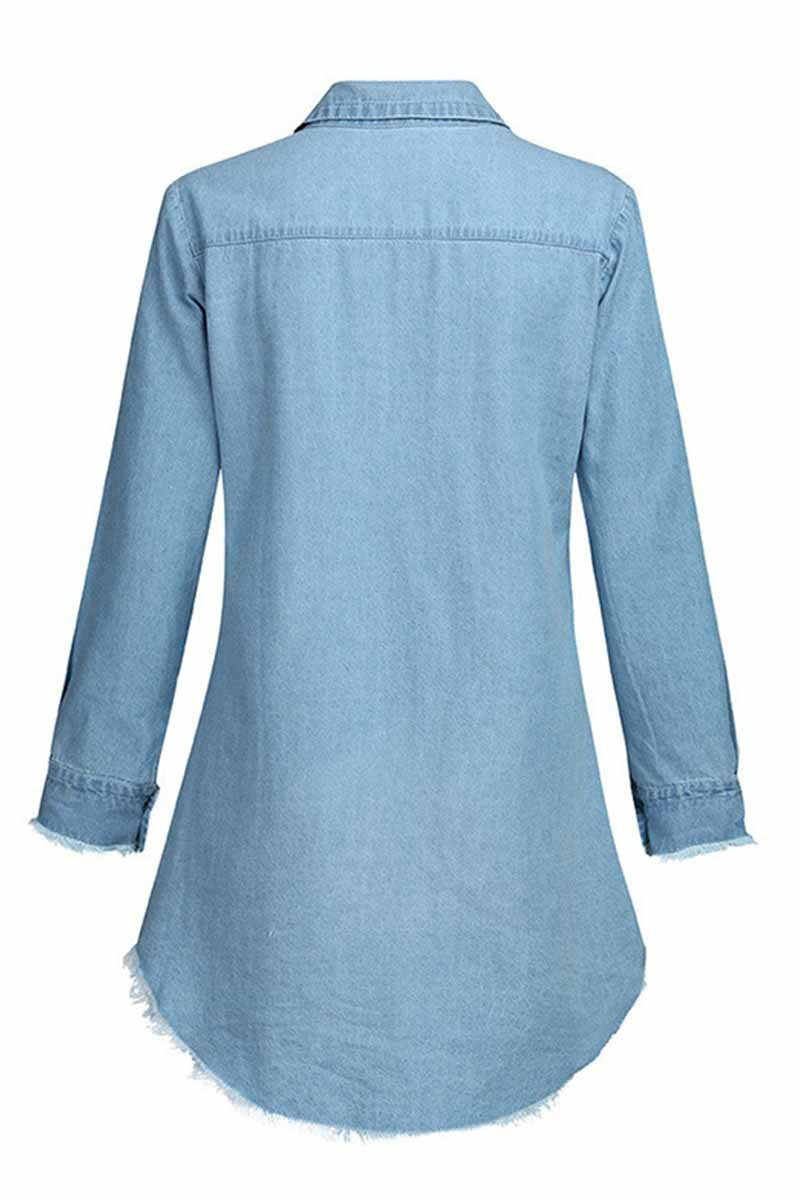 Loose Button Design 4 Colors Denim Dresses